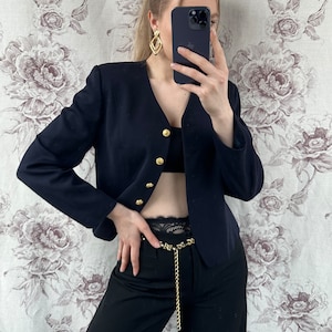 blazer bleu marine vintage, élégante veste des années 90 avec boutons dorés image 1