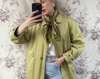 Vintage mustard yellow long jacket, classy 90s trench coat