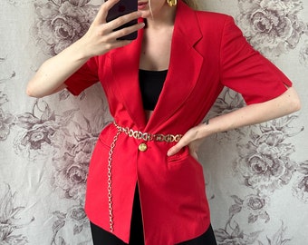Vintage red blazer with short sleeves, classy women’s 90’s jacket