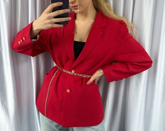 Blazer vintage rosso rosa, elegante giacca da donna