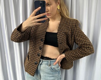 Blazer di classe marrone testurizzato vintage, elegante giacca da donna