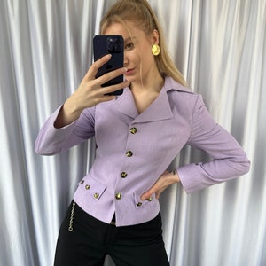 blazer féminin lilas vintage, veste pour femme violette
