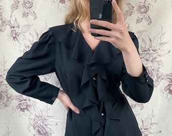 Vintage black blouse with ruffles