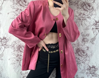 blazer rose vintage, veste élégante et élégante avec boutons dorés uniques