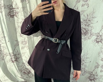 Blazer vintage viola scuro, giacca doppiopetto