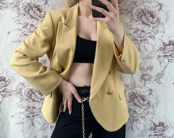 Vintage yellow double breasted blazer, classy women’s jacket with unique buttons