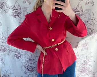 Blazer de lino rojo vintage, elegante chaqueta de verano