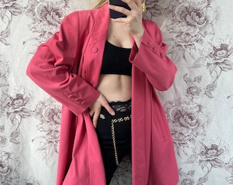 veste cardigan rose en laine vintage des années 80, cardigan chic surdimensionné pour femmes élégantes