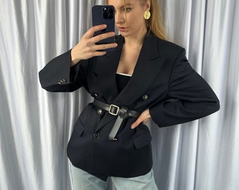 Blazer navy vintage, giacca oversize elegante e di classe