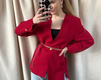 Blazer rouge vintage élégant, veste élégante pour femme