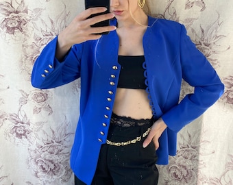Vintage blue blazer with embroidery, classy elegant jacket