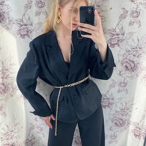 Vintage black linen blazer, elegant jacket
