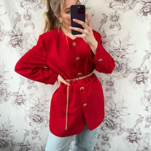 Vintage red long blazer, elegant women&#39;s jacket