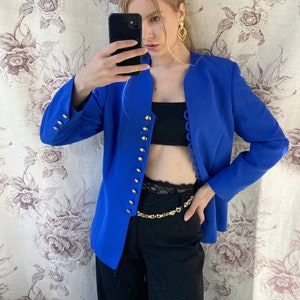 Vintage blue blazer with embroidery, classy elegant jacket