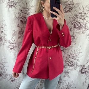 Blazer oversize vintage rosso rosa, giacca elegante in lana da donna anni &#39;90