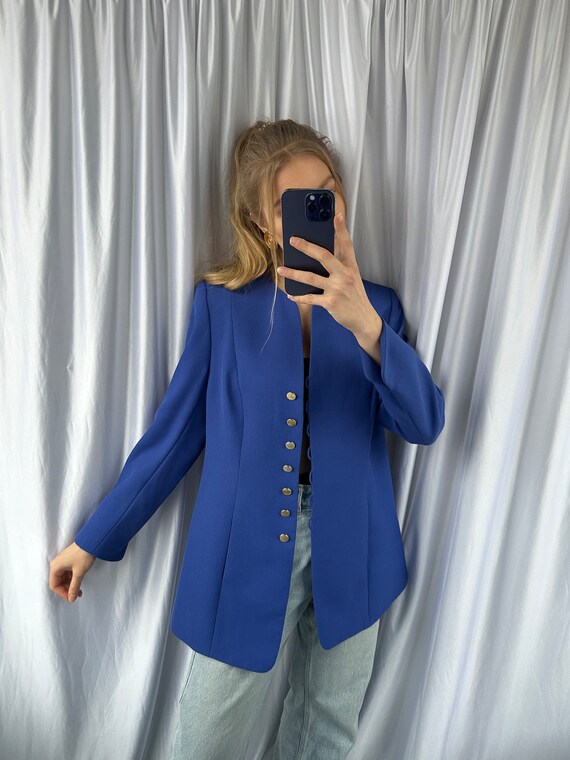 Vintage blue blazer, elegant classy women's jacke… - image 6