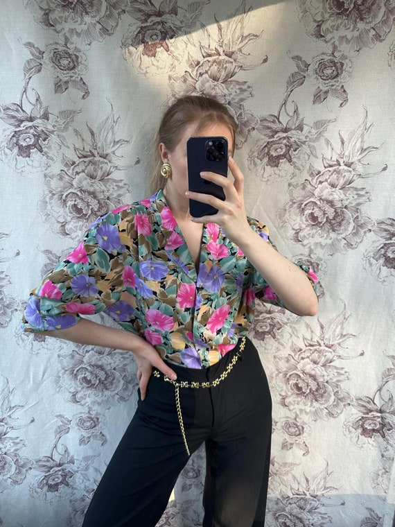 Blusa vintage con estampado floral morado y rosa camisa ligera de verano para mujer de gran tamano Etsy Espana