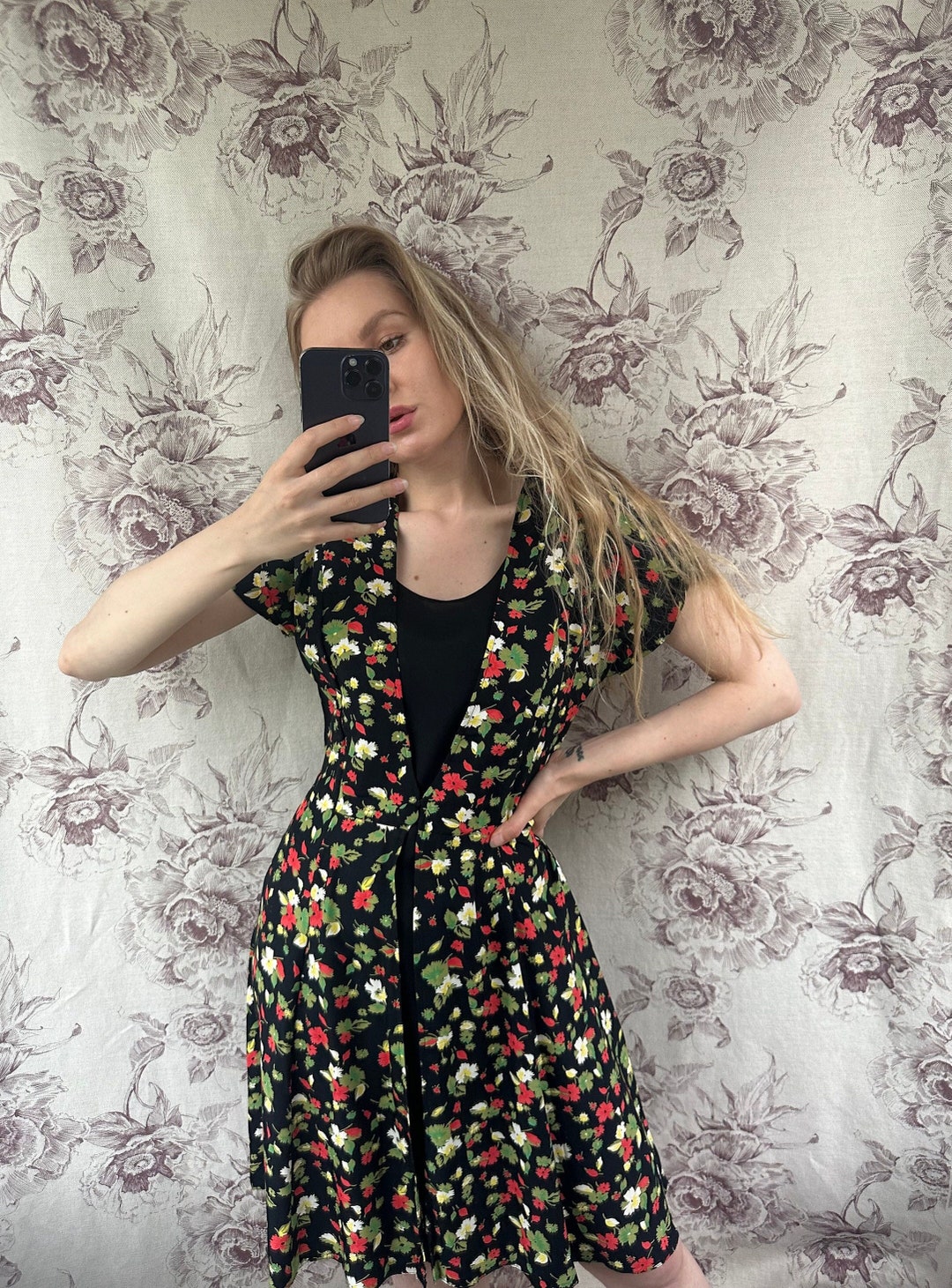 Red And Blue Stars Printed Elegant Vintage Chic Short Sleeve Midi Dress main image 1