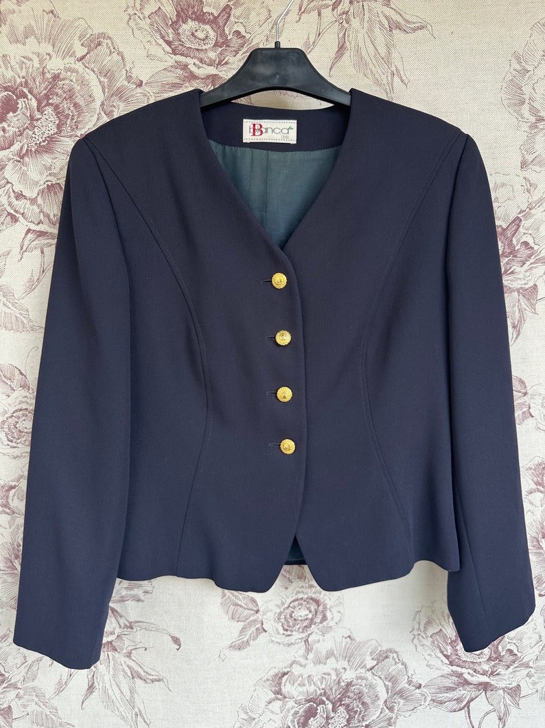 blazer bleu marine vintage, élégante veste des années 90 avec boutons dorés image 8