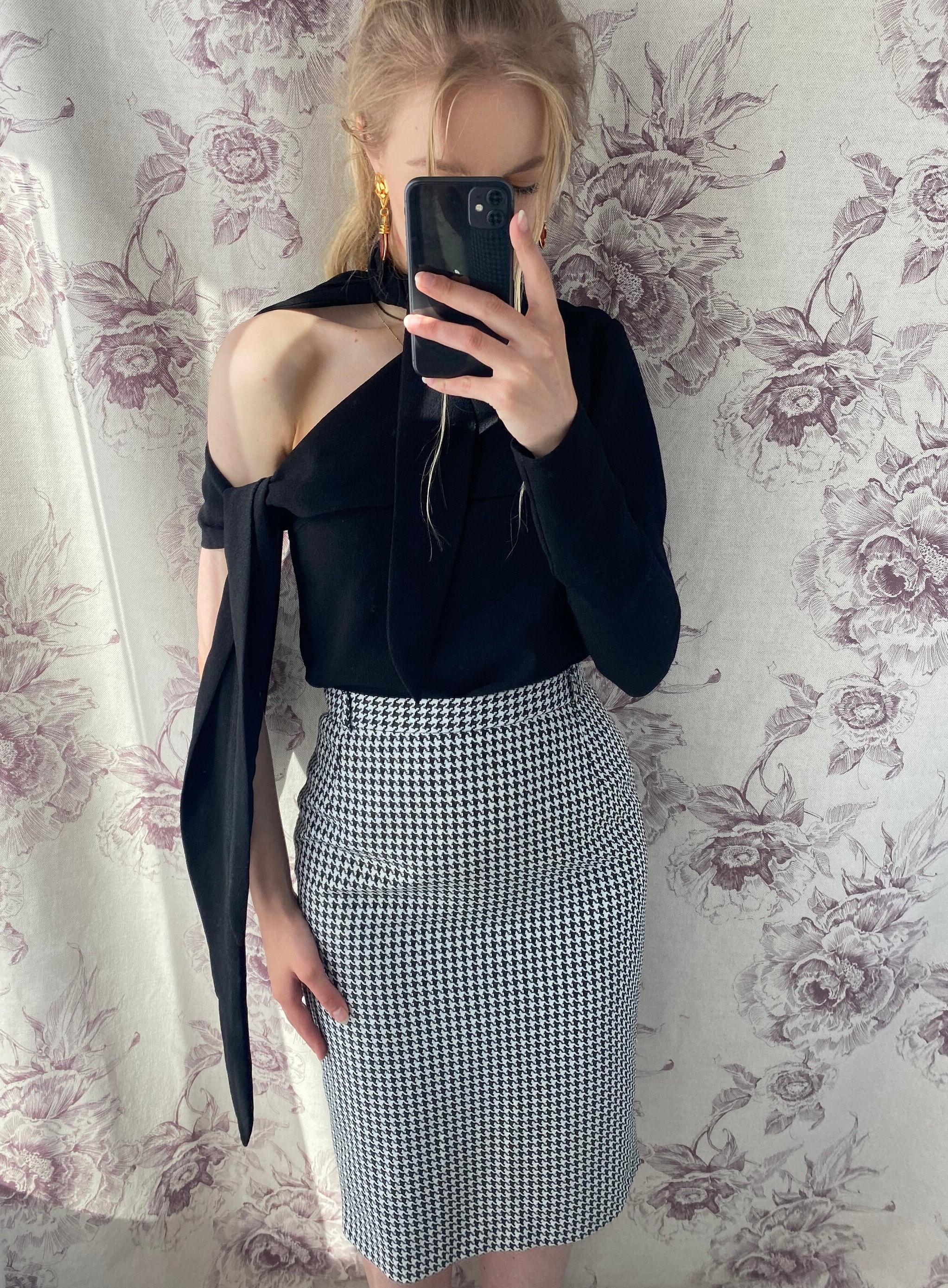 Vintage Houndstooth Midi Skirt, Classy Elegant Skirt - Etsy