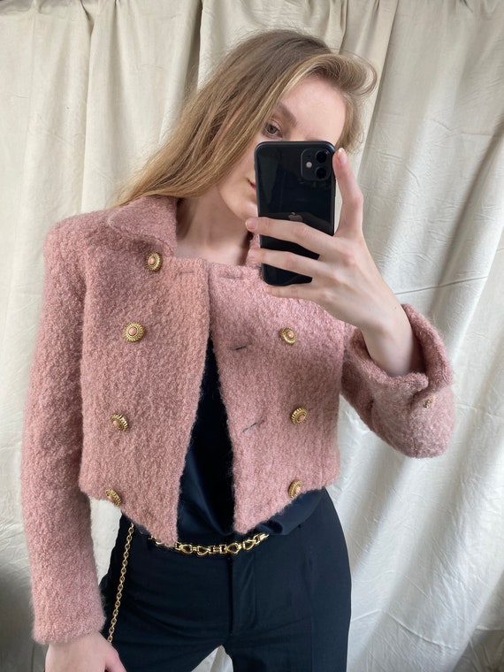 Vintage pink jacket, Elegant Cropped wool jacket