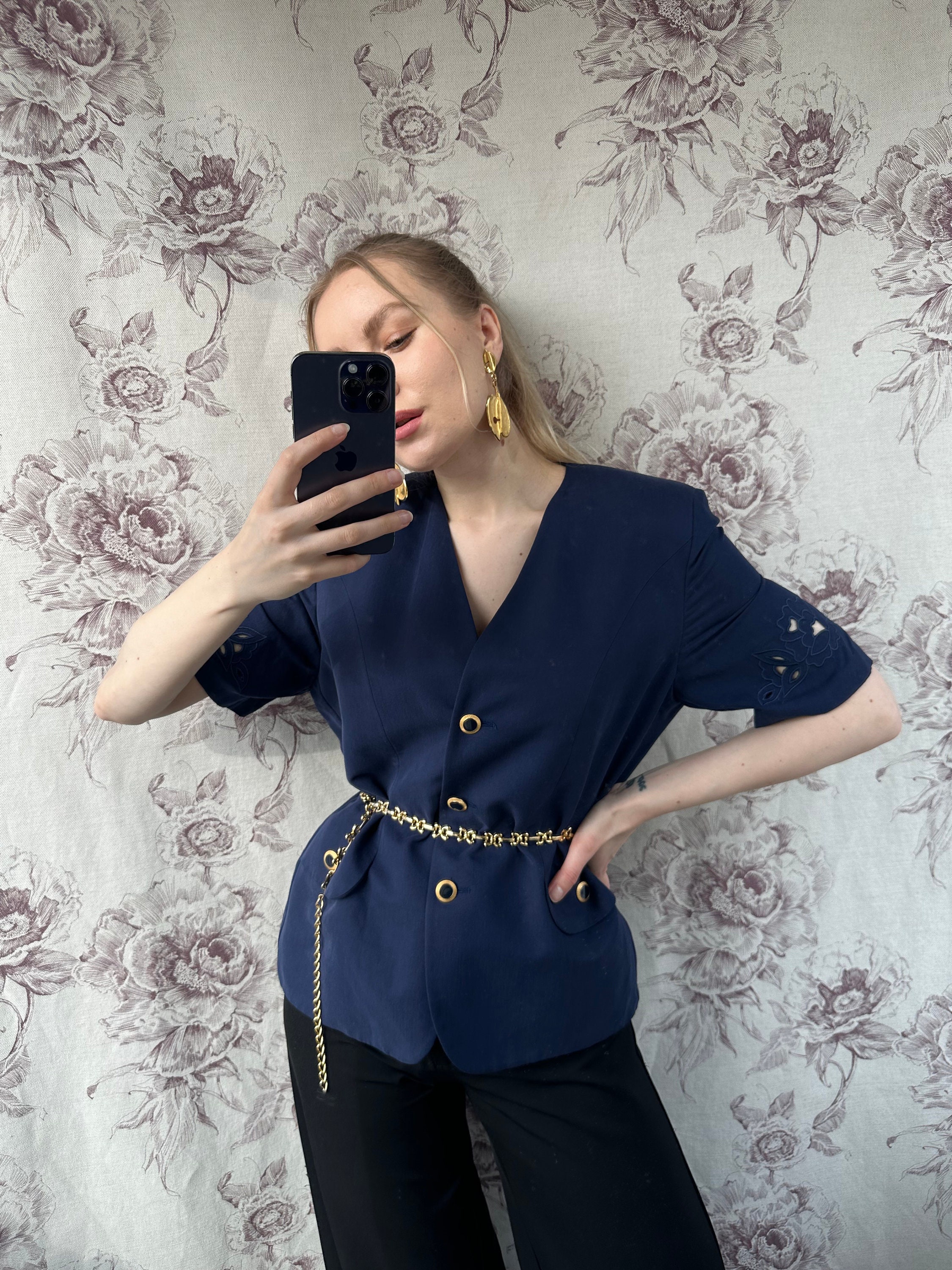 Blusa de seda azul marino España