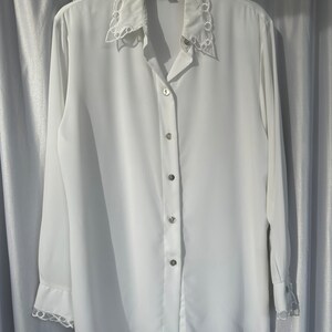 Vintage white sheer blouse with embroidery details, elegant see through shirt image 8