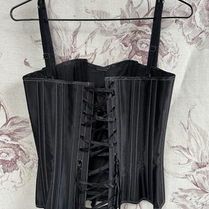 Vintage handmade black satin corset, elegant Gothic women's lace up corset image 10