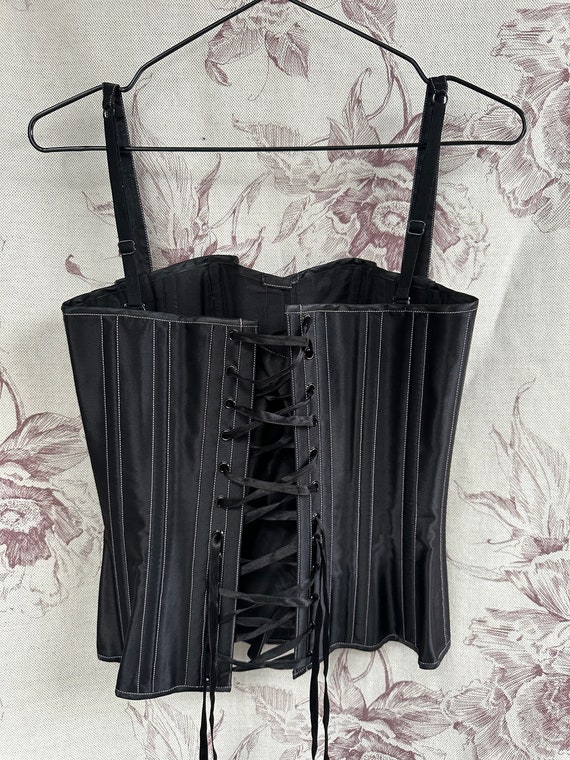 Vintage handmade black satin corset, elegant Goth… - image 10