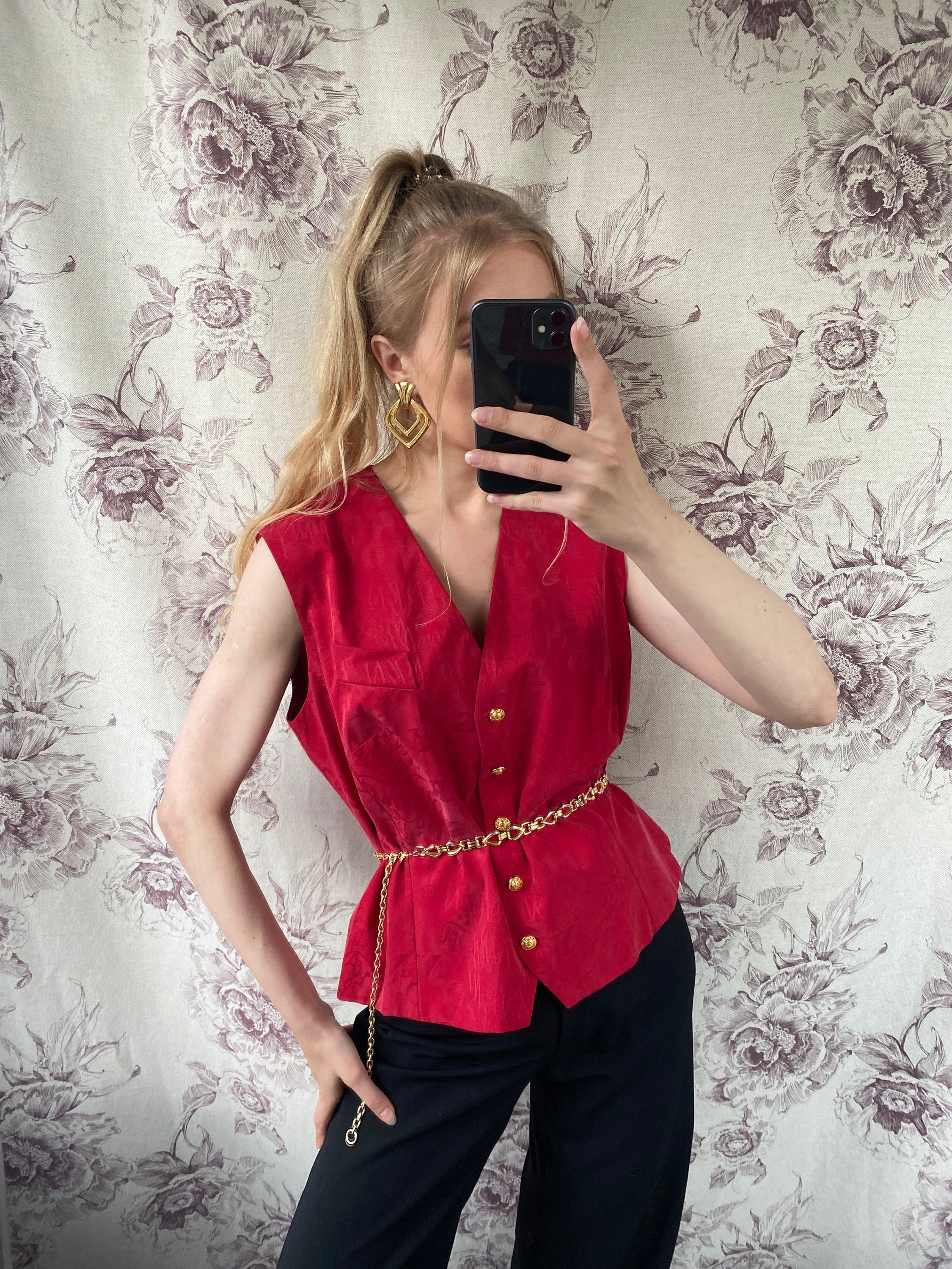 トップス frangant ribbon vest red friartux-apple-red-vest-102ap-
