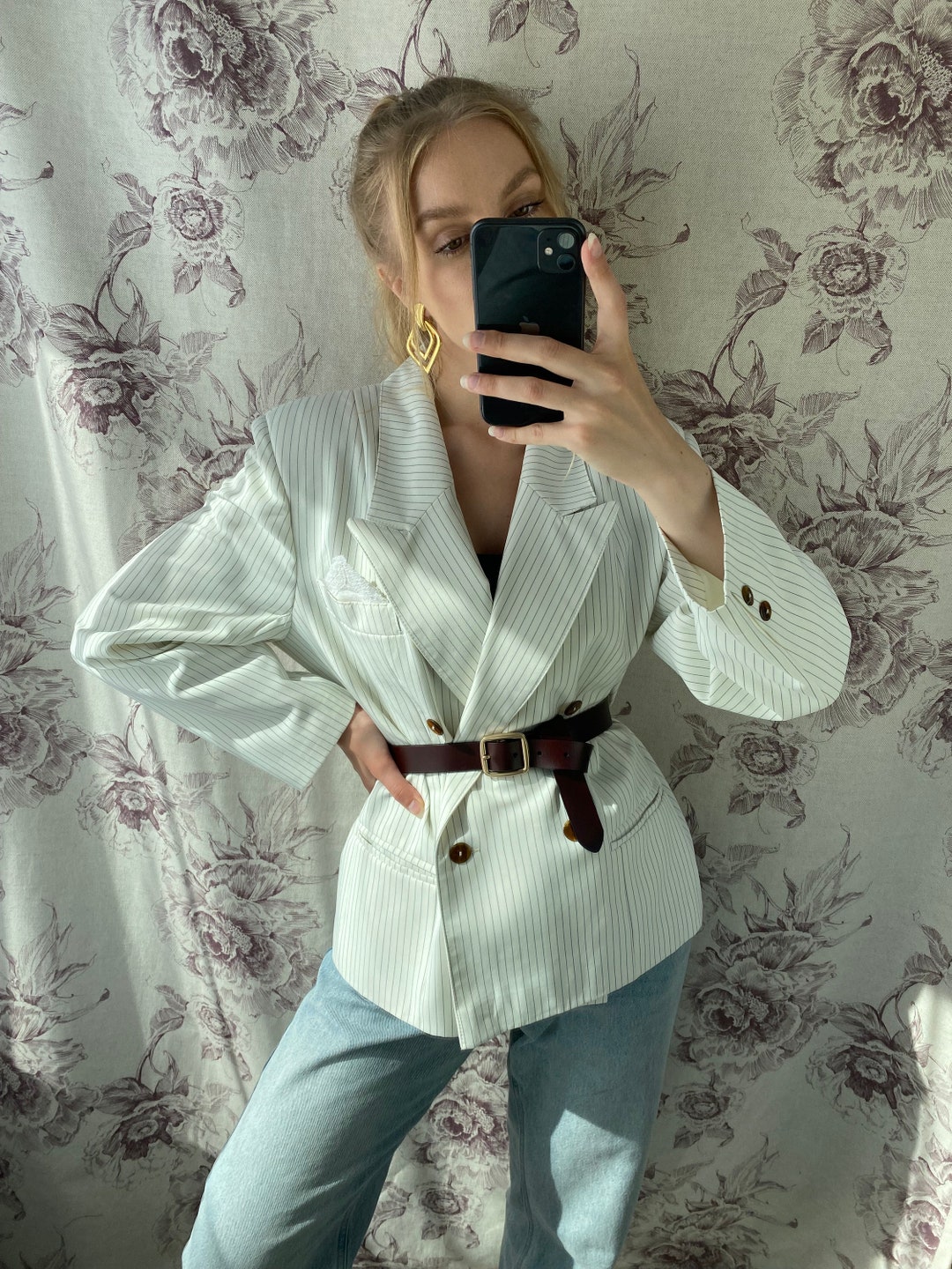 Retro Striped Blazer & Dress Set
