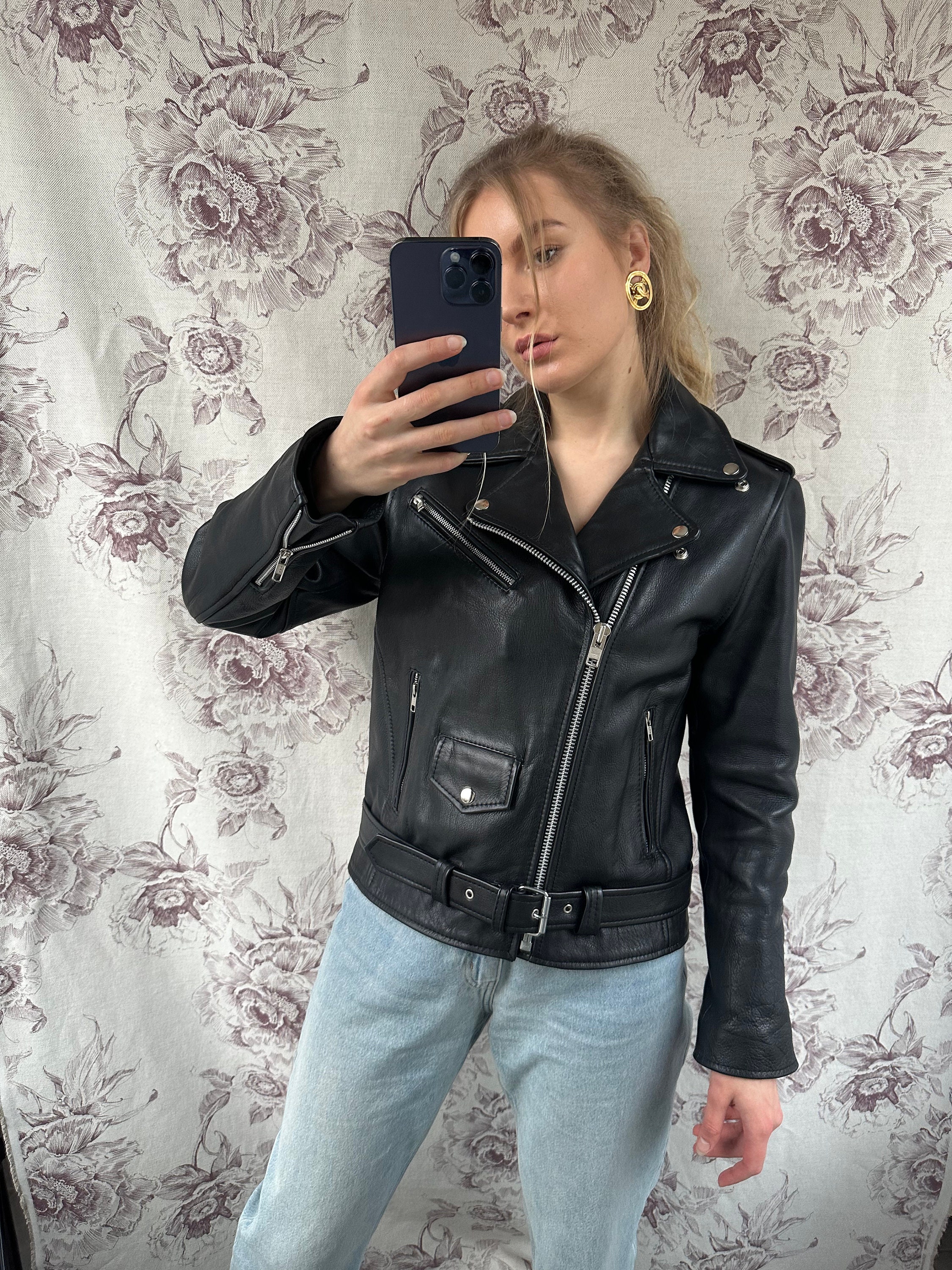 Retro 90s Leather Jacket, 80s BRIMACO Jacket, Black Biker