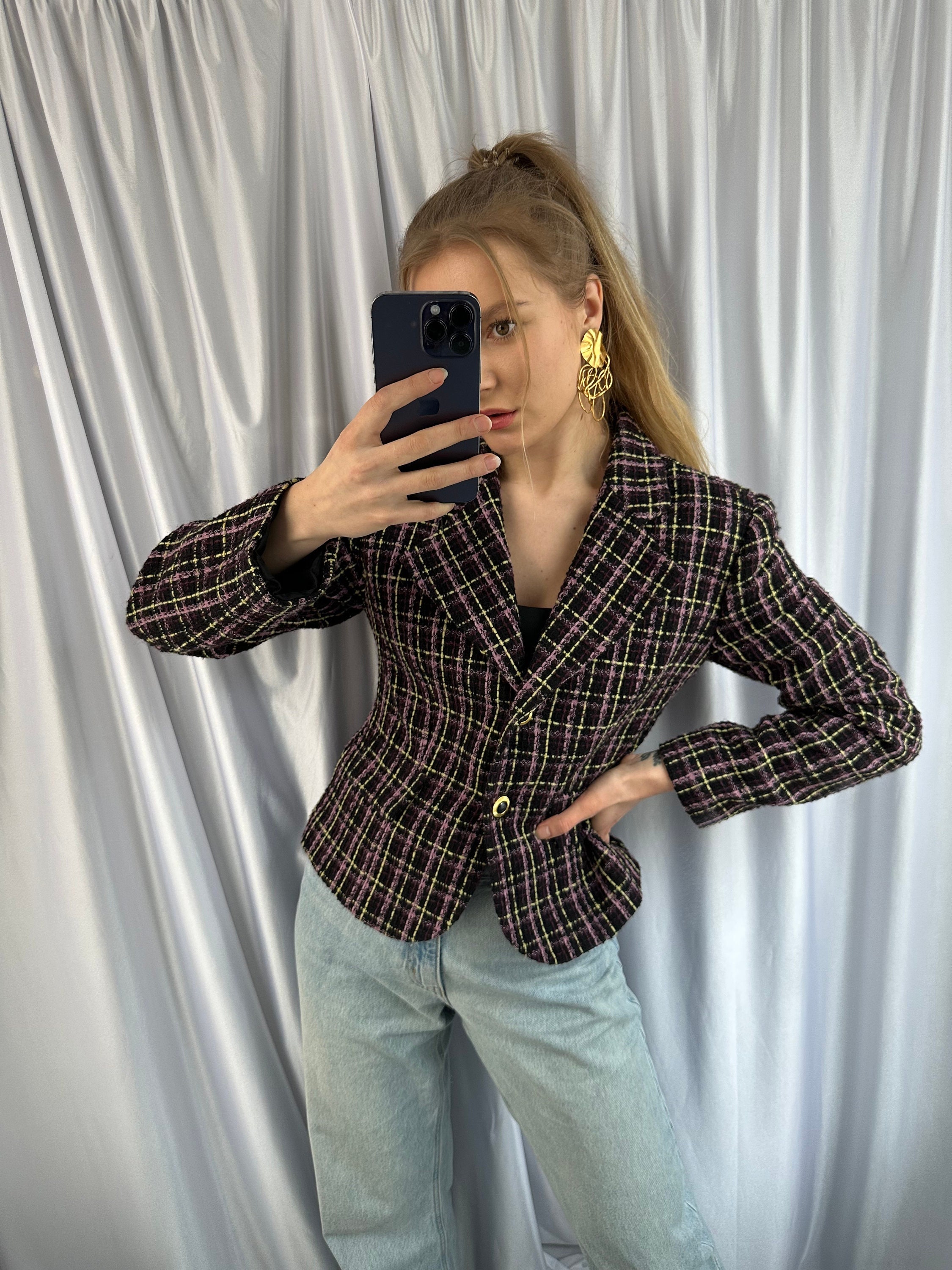 Purple check blazer online