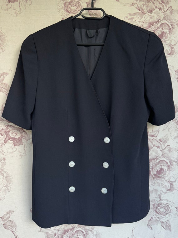 Vintage navy blue double breasted blazer, elegant… - image 9