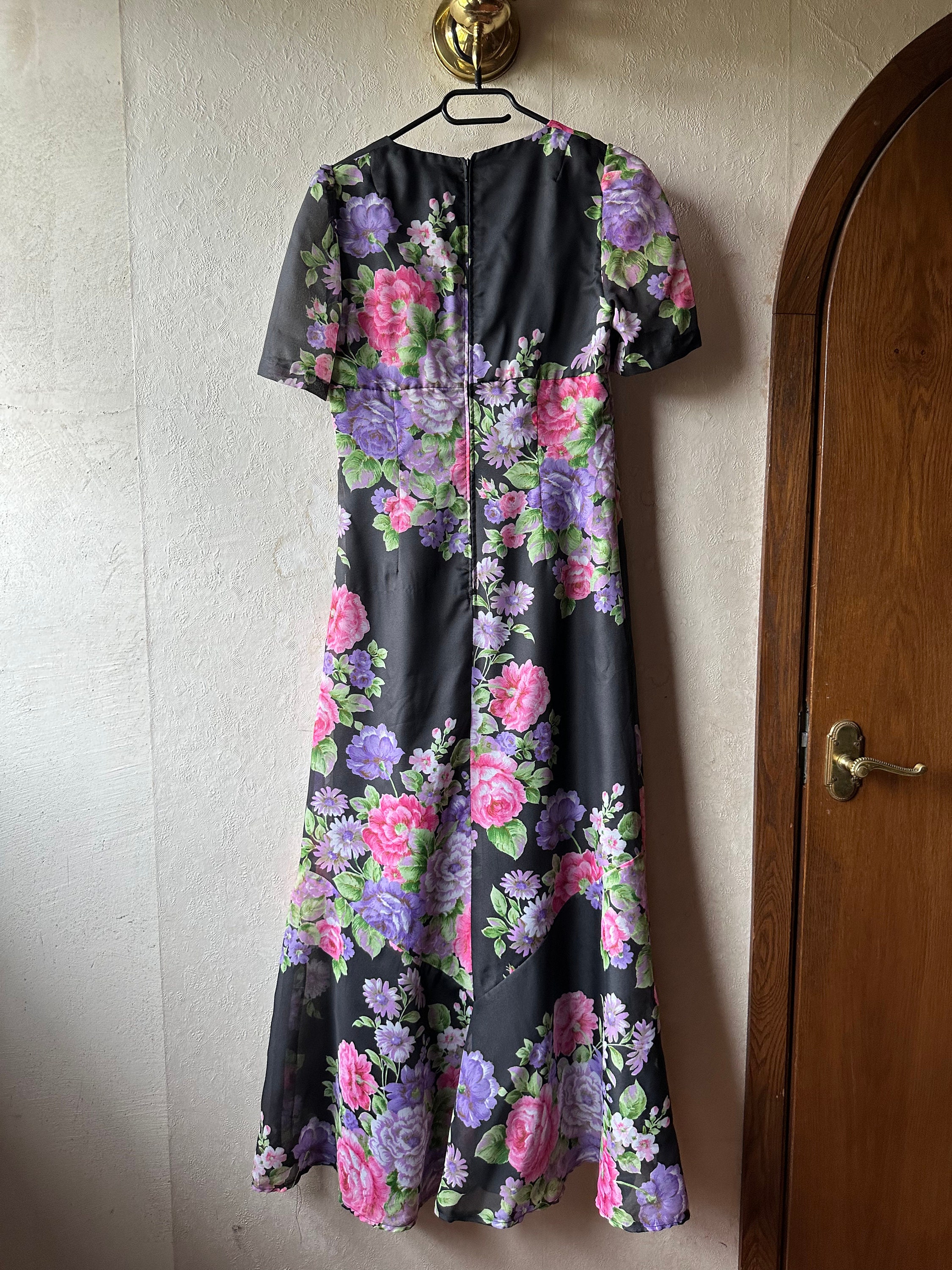 black and purple floral dress Carole Purple Floral Wrap Neck Puff Sleeve Skater Mini Dress – Get That  Trend main image 1