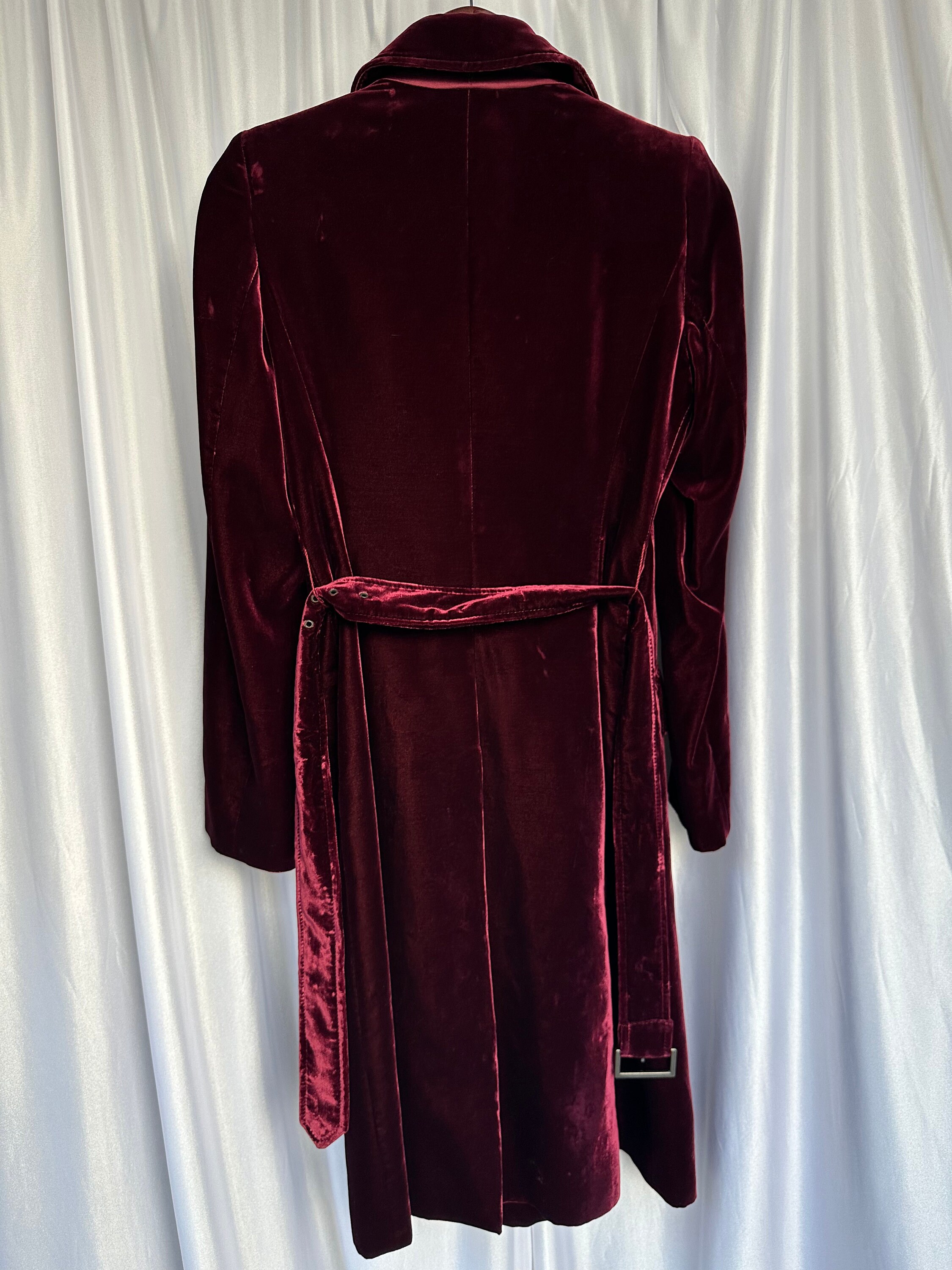 Vintage Unique Gianfranco Ferre Burgundy Trench Coat, Rare Velvet