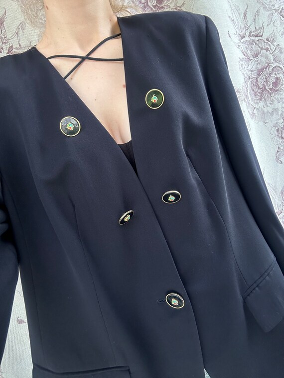 Vintage navy blue wool blazer, elegant classy wom… - image 2