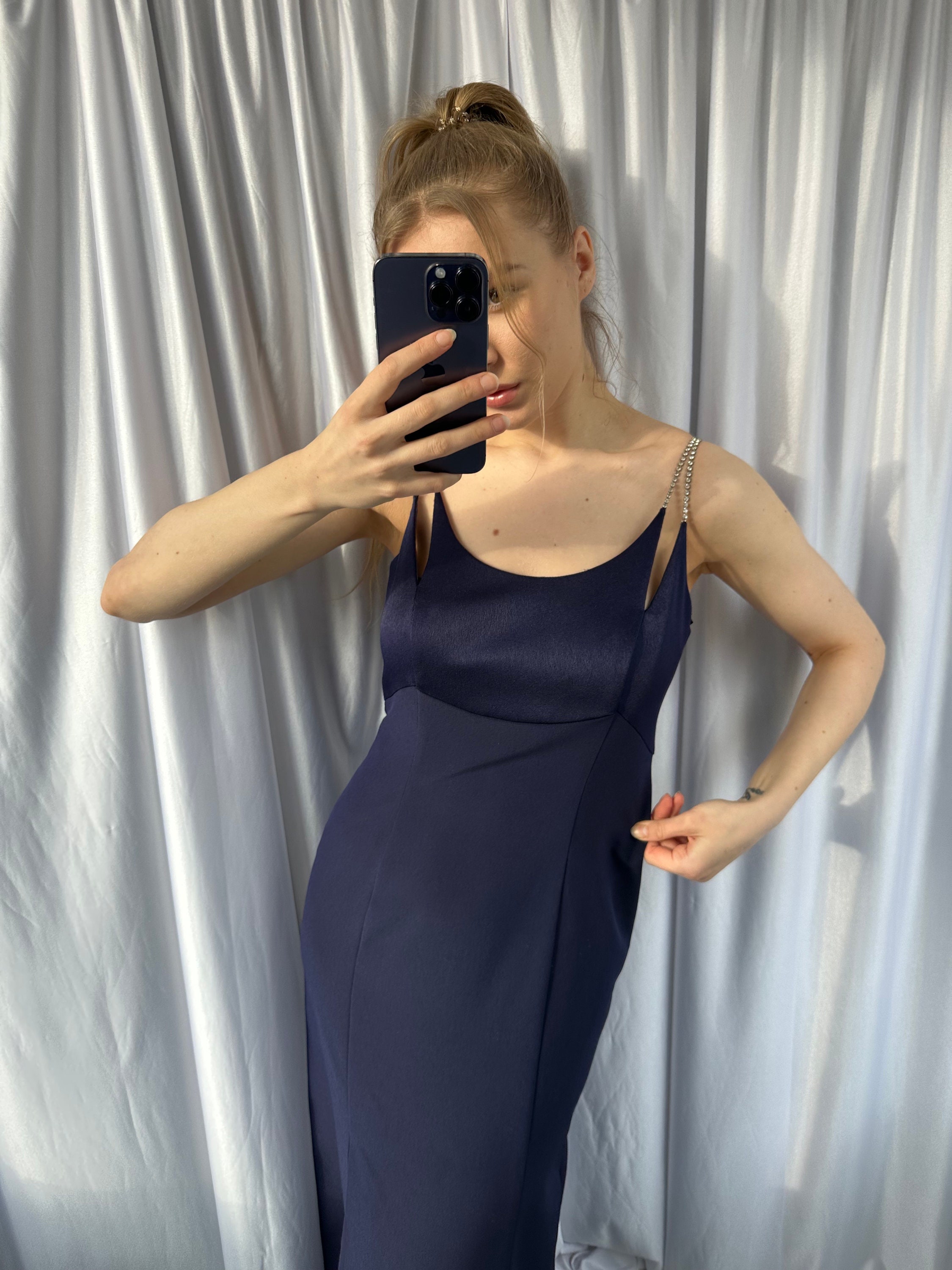 Navy blue rhinestone hot sale dress