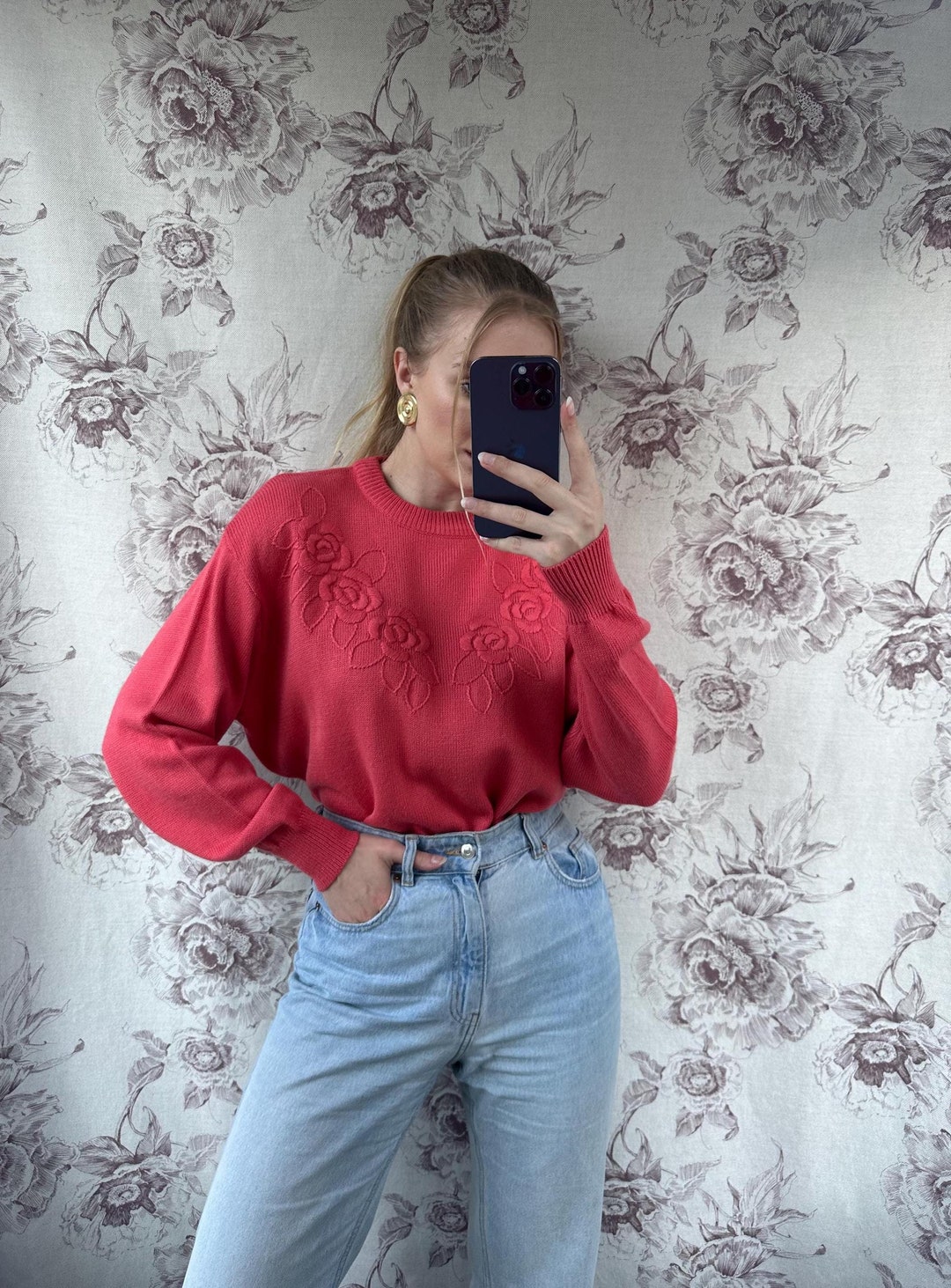 Pink Floral Long Sleeve Sweater