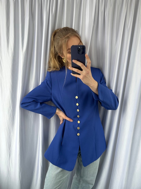 Vintage blue blazer, elegant classy women's jacke… - image 4