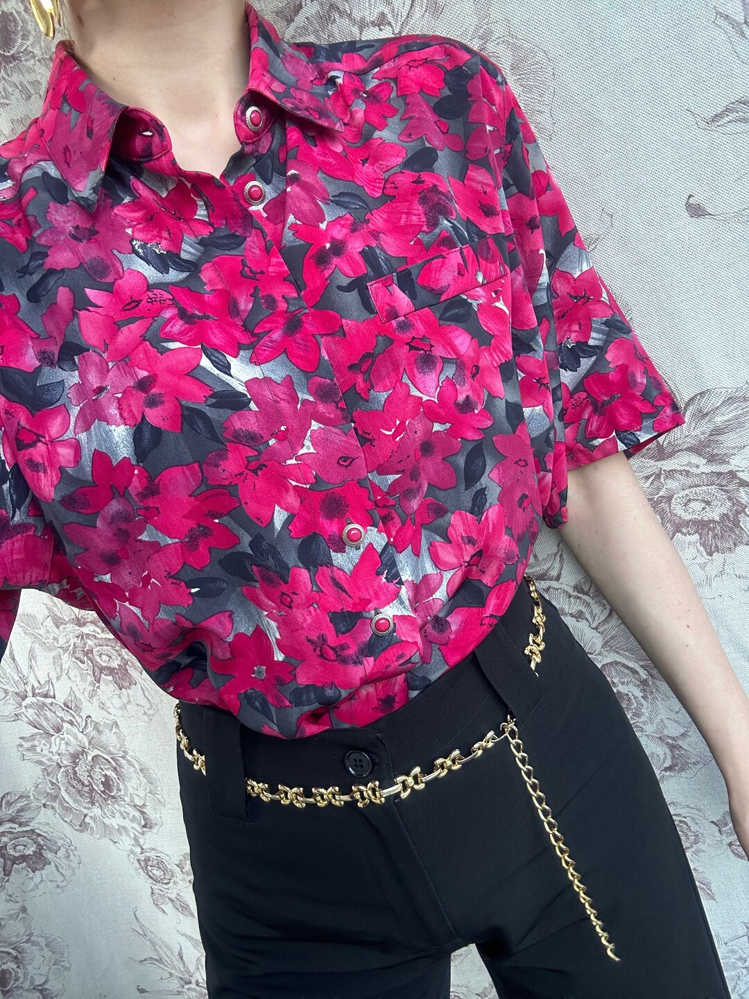 Odessa - Vibrant Pink Floral Pattern Printed Women's Casual Shirt