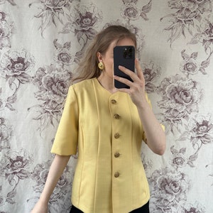 Vintage yellow wool blazer with short sleeves, elegant and classy womens jacket image 5