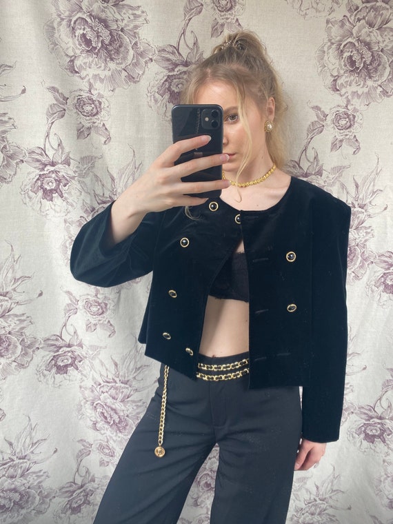 Vintage black velvet jacket, women's elegant blazer