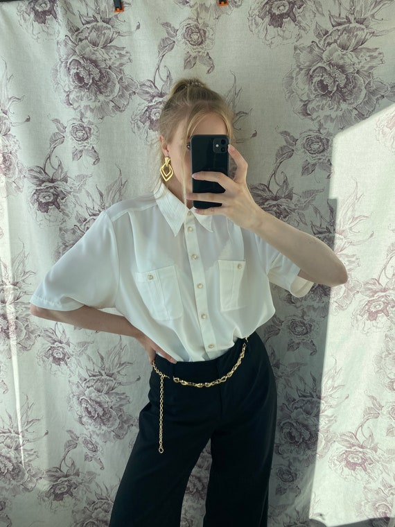 Pearl Necklace Beige Oversized Shirt main image 1