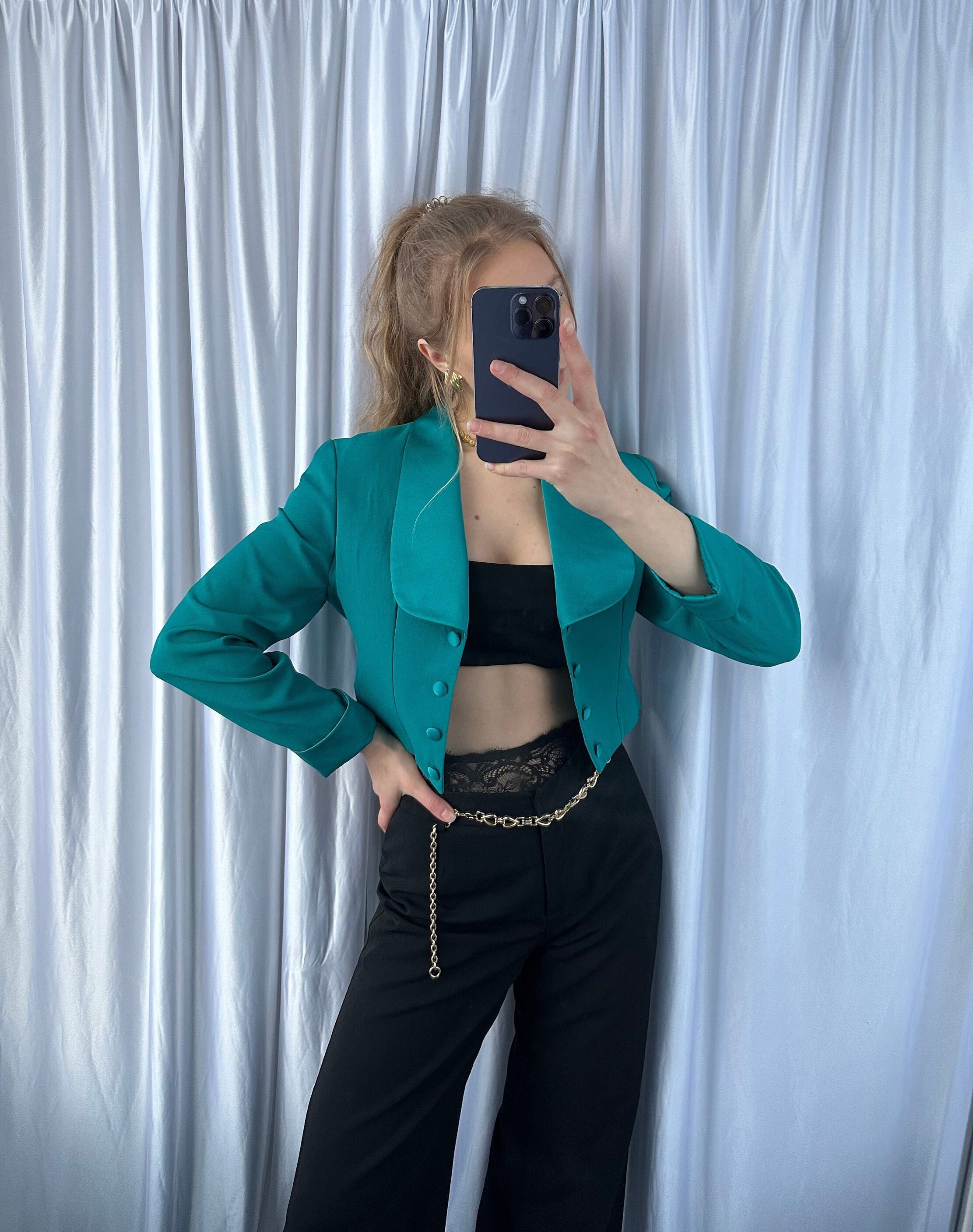 Turquoise cropped jacket shop