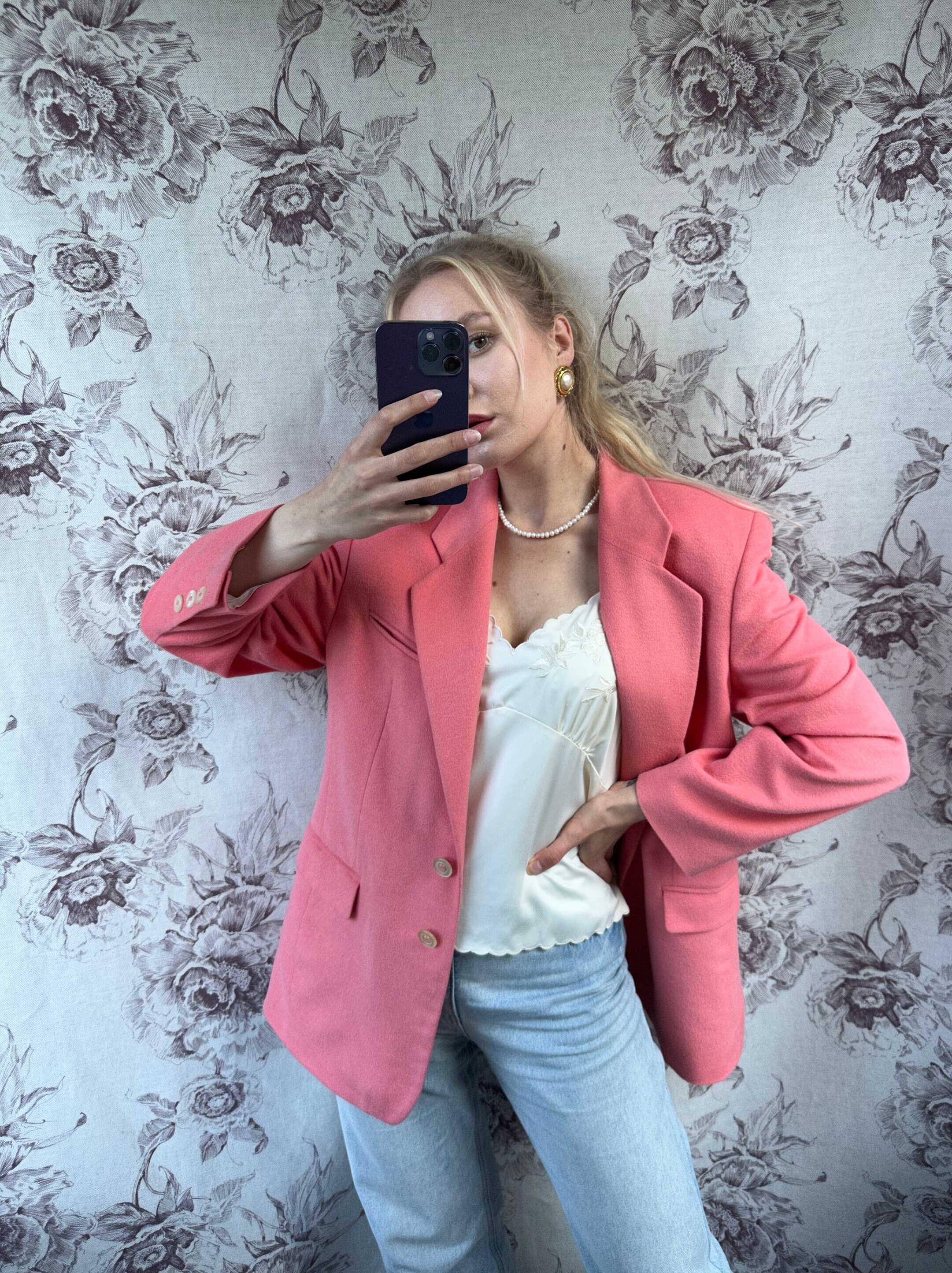 ジャケット Ami Light Pink Wool Oversize Blazer Vintage Pink Wool, Angora Blazer, Unique Feminine Oversized