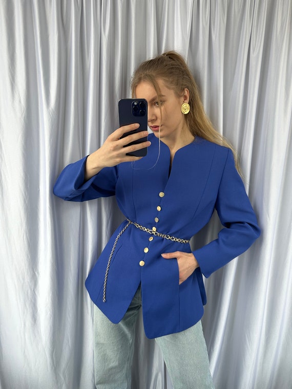 Vintage blue blazer, elegant classy women's jacke… - image 3