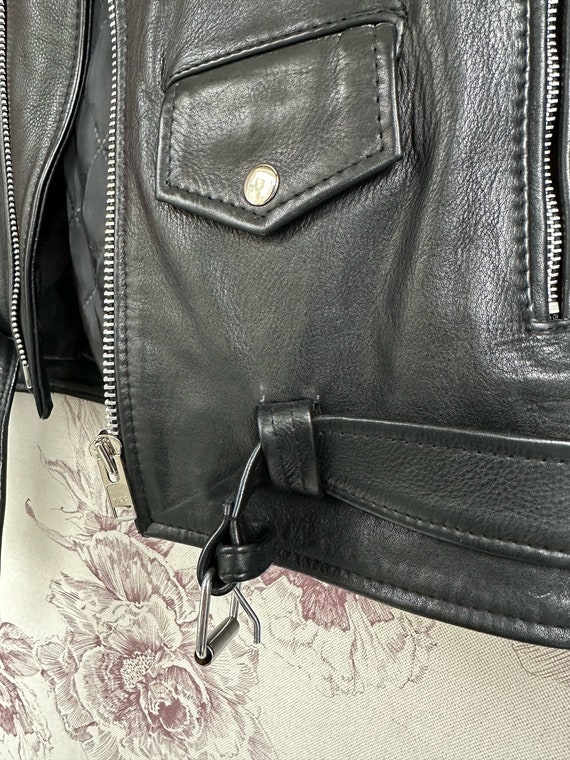 Vintage Black Biker Jacket, Unisex Leather With Warm Lining, 80s