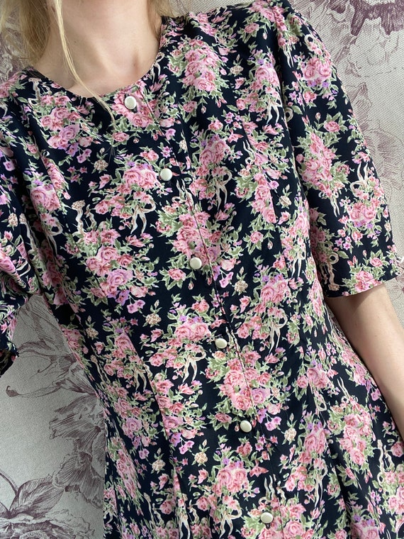 Vintage Floral Print Midi Dress