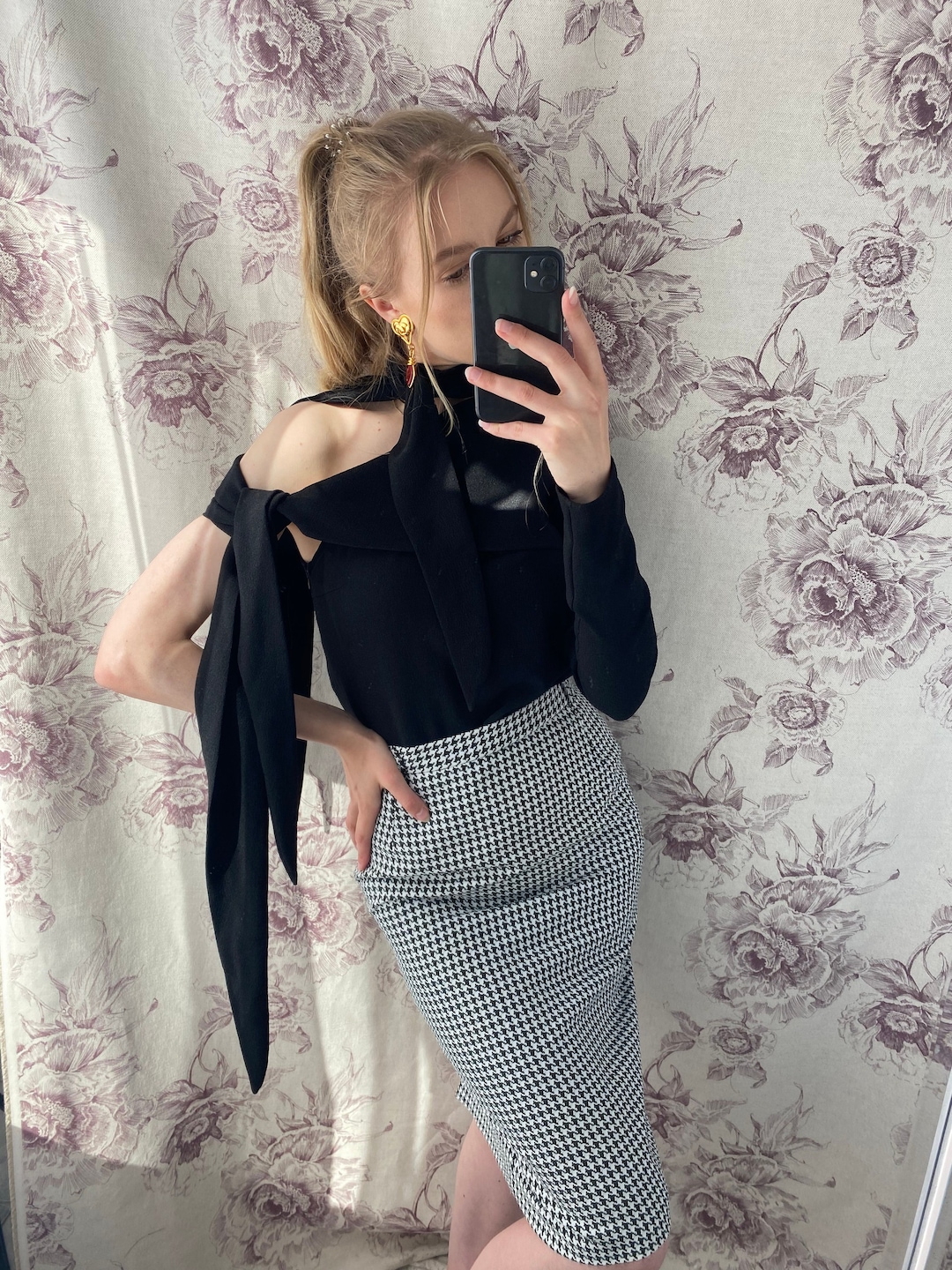 Vintage Houndstooth Midi Skirt, Classy Elegant Skirt - Etsy